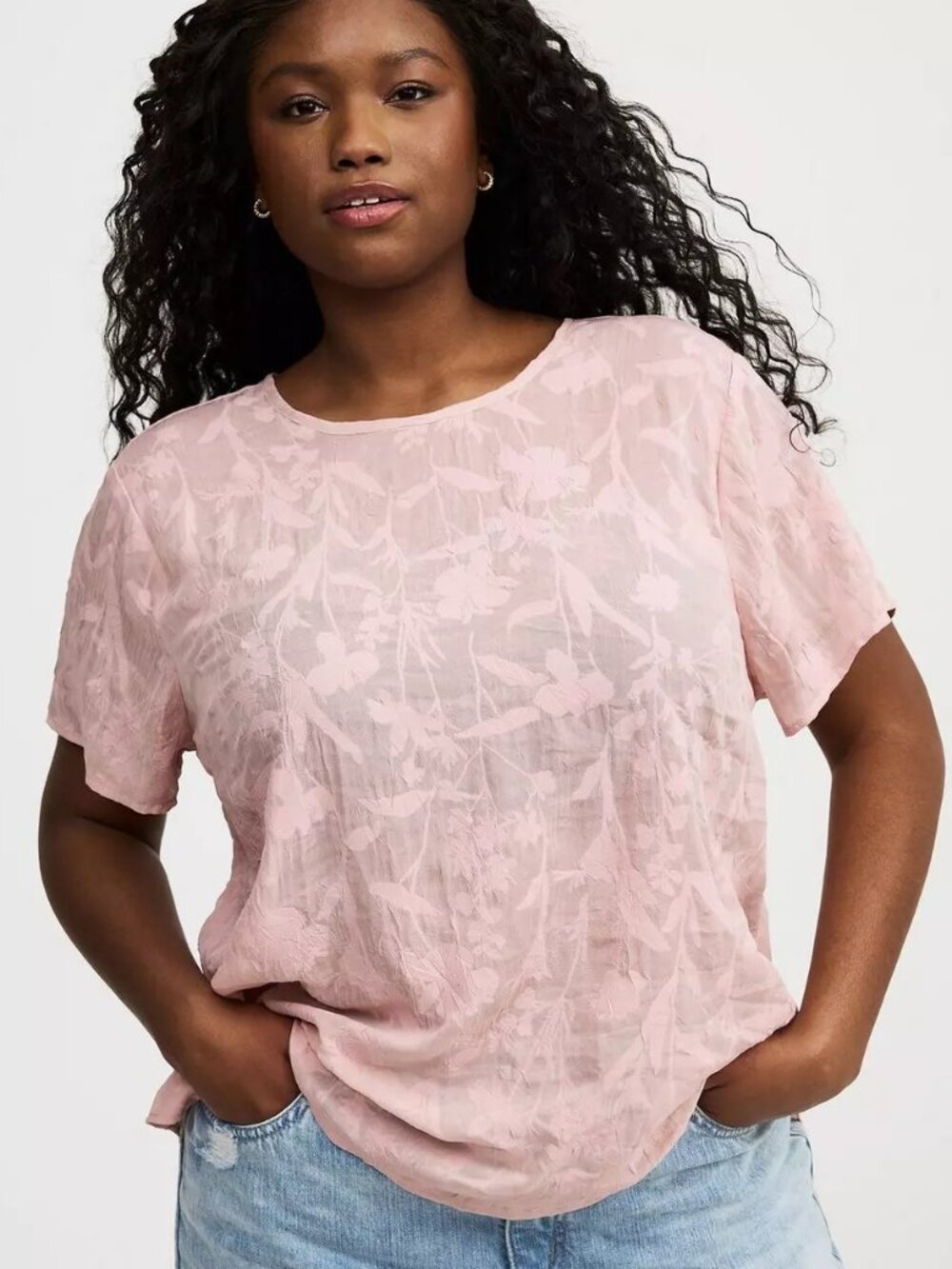 NWT Torrid Plus Size 2X Pale Mauve Floral Burnout Georgette Blouse